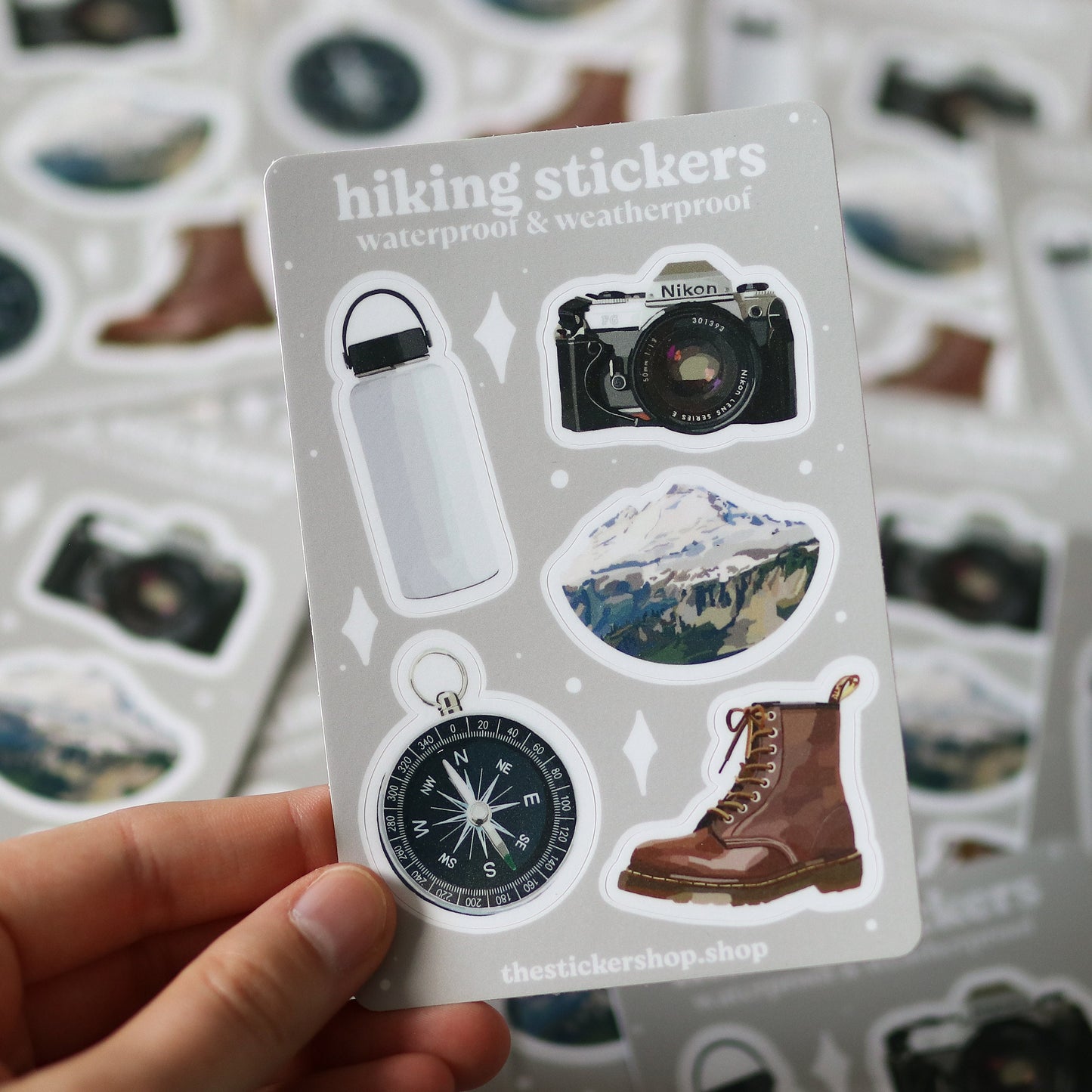 Mini Hiking Stickers | gift idea, sticker sheet, stickersheet, cute, trendy, mini water bottle stickers, waterproof durable, outdoors