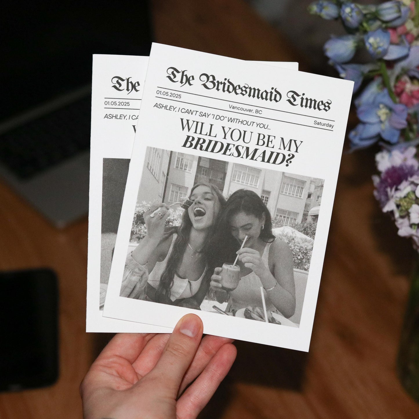 CUSTOM Bridesmaids Announcement Cards | Wedding customization personalization newspaper party bridal shower invite will you be my bridesmaid