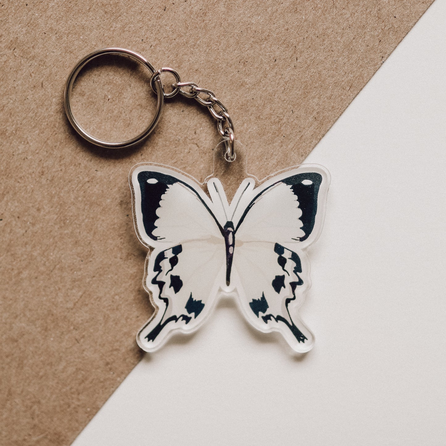 White Butterfly Acrylic Keychain