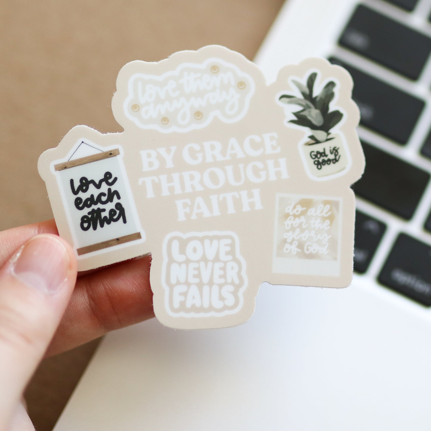 By Grace Through Faith Waterproof Sticker