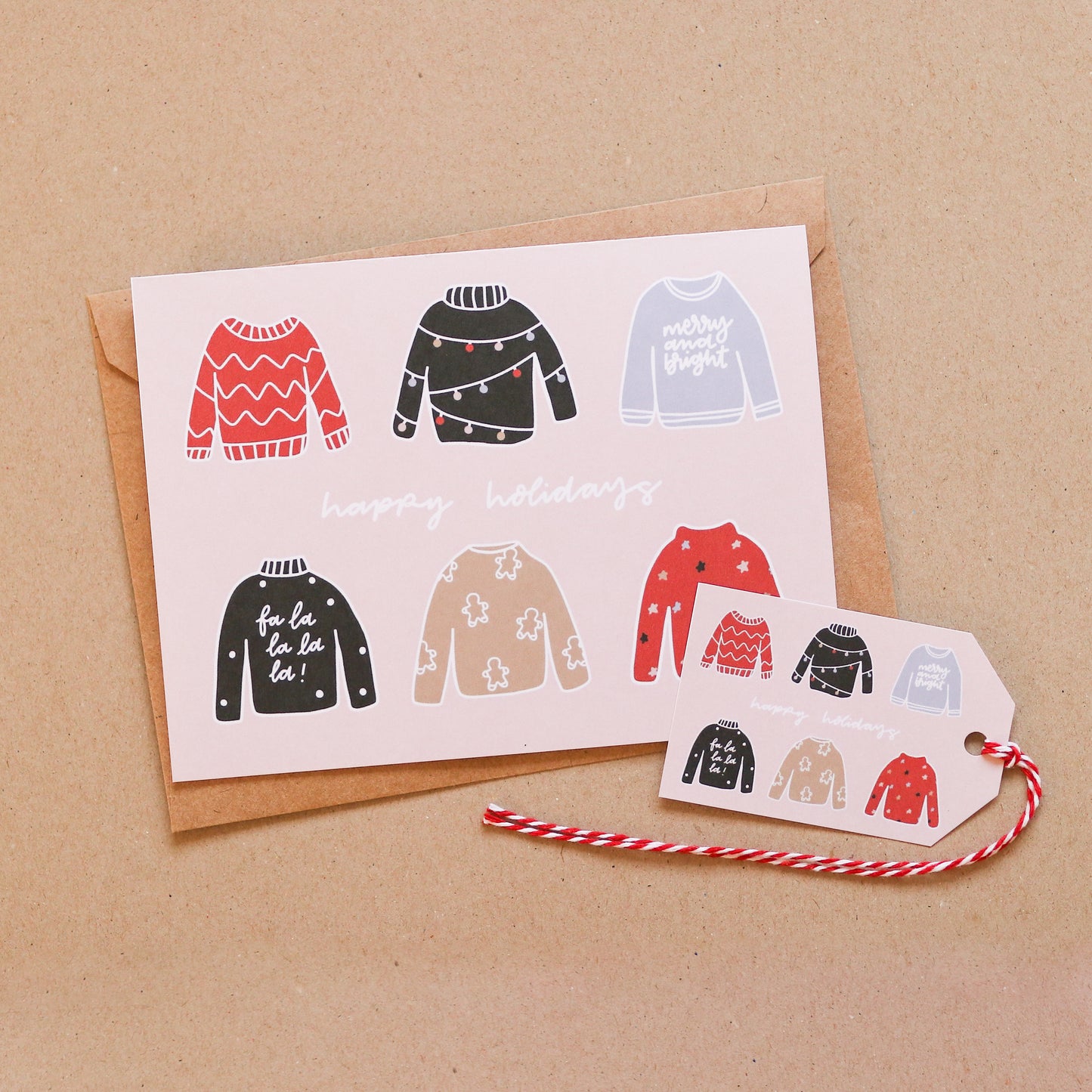 Happy Holiday Sweaters Card and Gift Tag Set