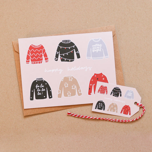 Happy Holiday Sweaters Card and Gift Tag Set