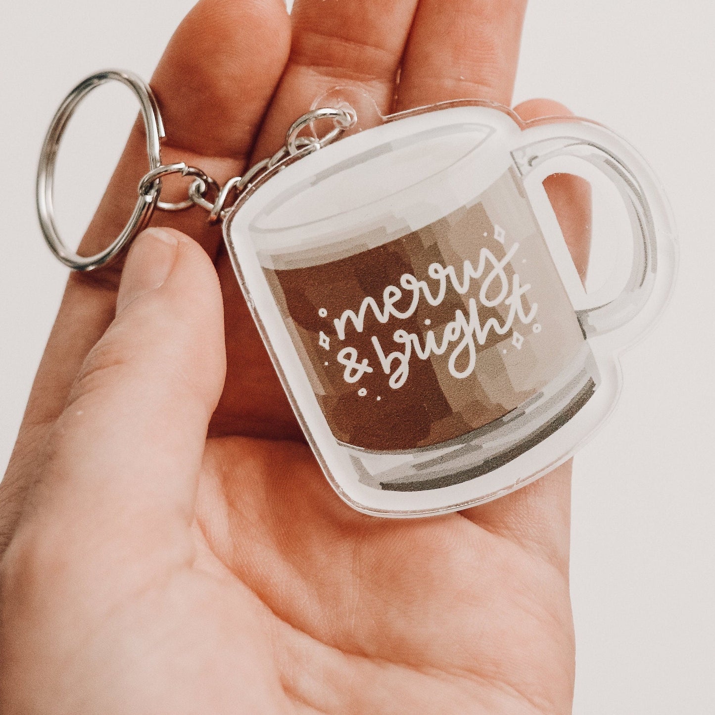 Merry and Bright Mug Keychain | gift idea Christmas gift idea, x-mas, holiday, coffee, keychain, cute christmas, trendy, aesthetic christmas