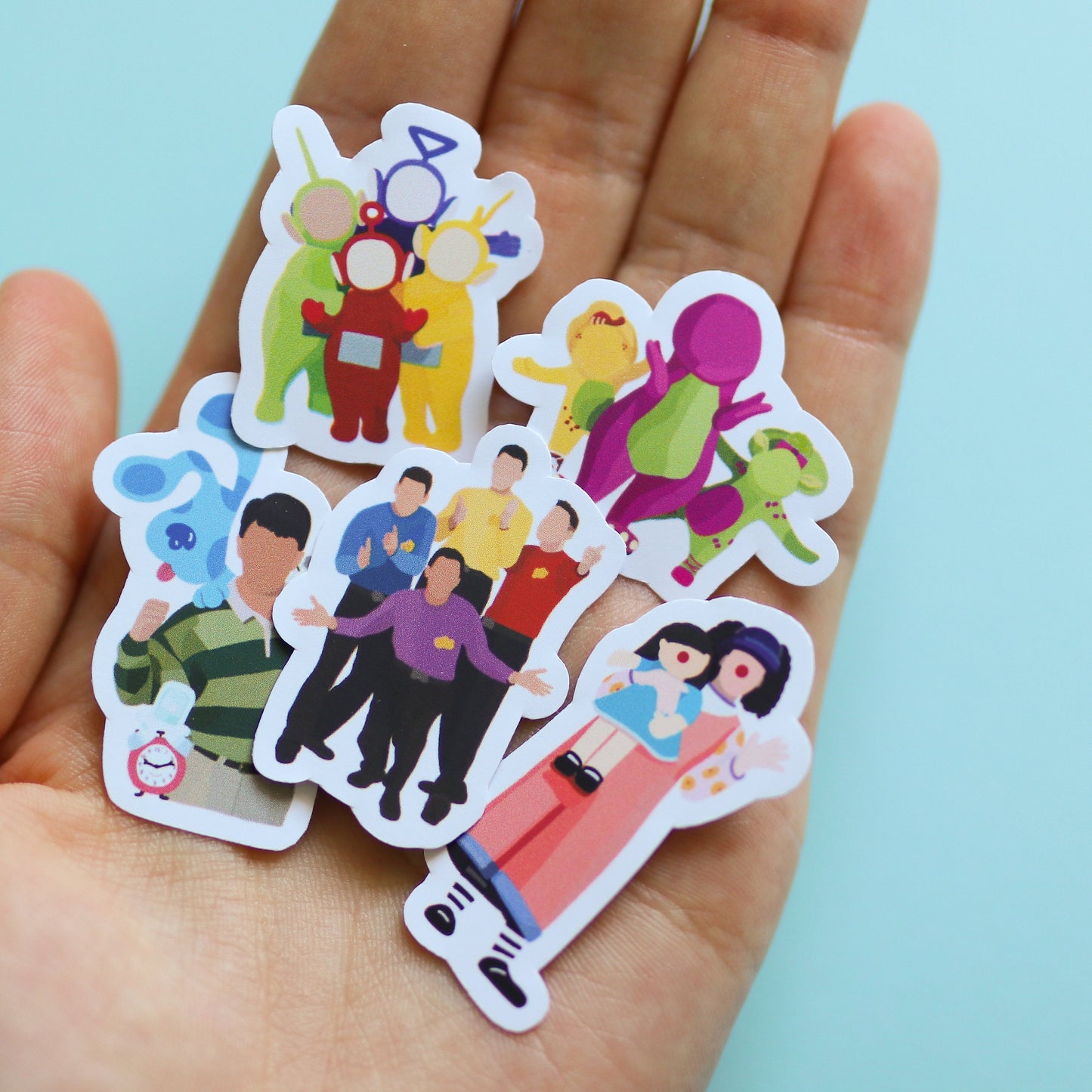 Mini Nostalgic TV Show Sticker Collection | gift idea, nostalgic Laptop Decal, Notebook, blues clues, Characters, TV, barney, teletubbies