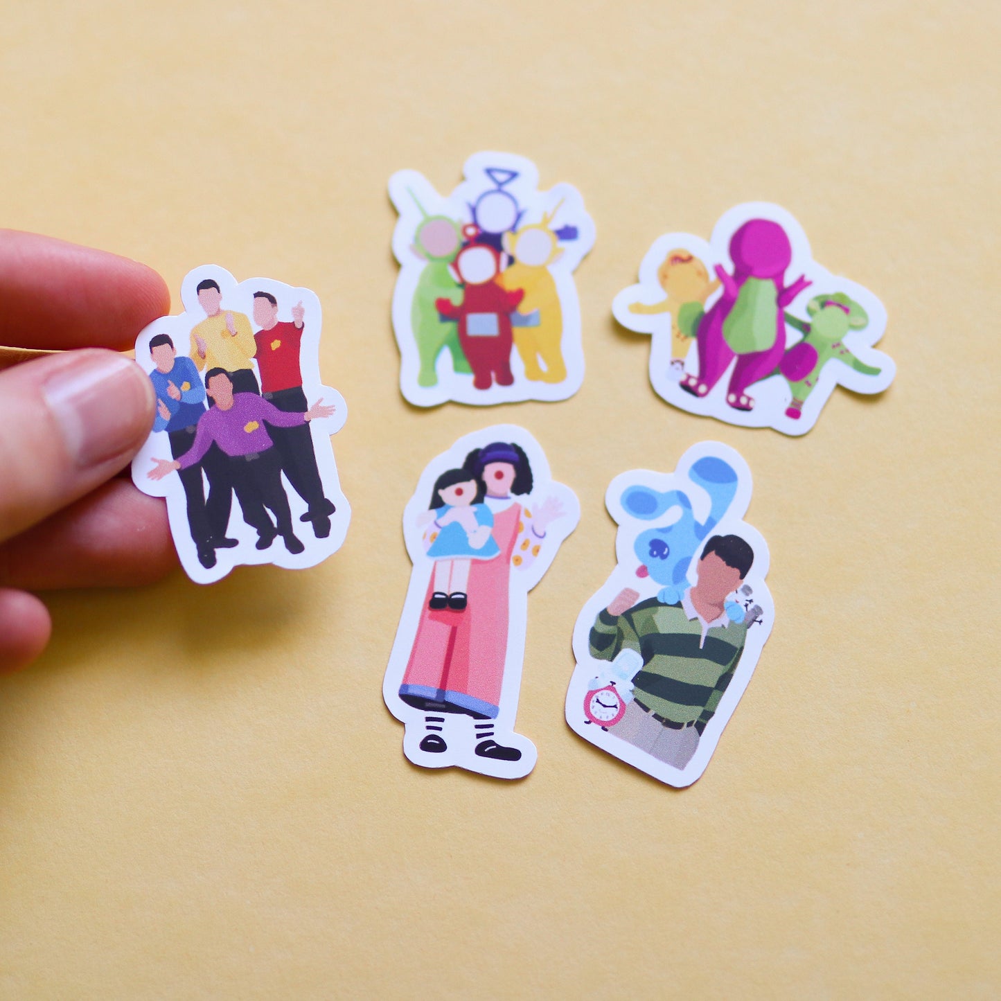 Mini Nostalgic TV Show Sticker Collection | gift idea, nostalgic Laptop Decal, Notebook, blues clues, Characters, TV, barney, teletubbies