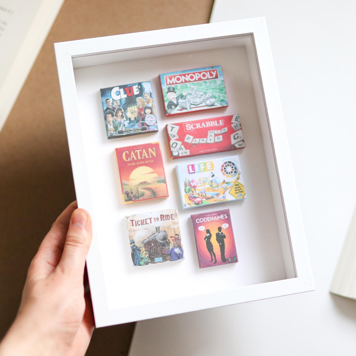 Board Game Mini Handmade Framed 3D Art | games room, office decor, cards, clue, card game, boardgame, trendy, minimal, decor
