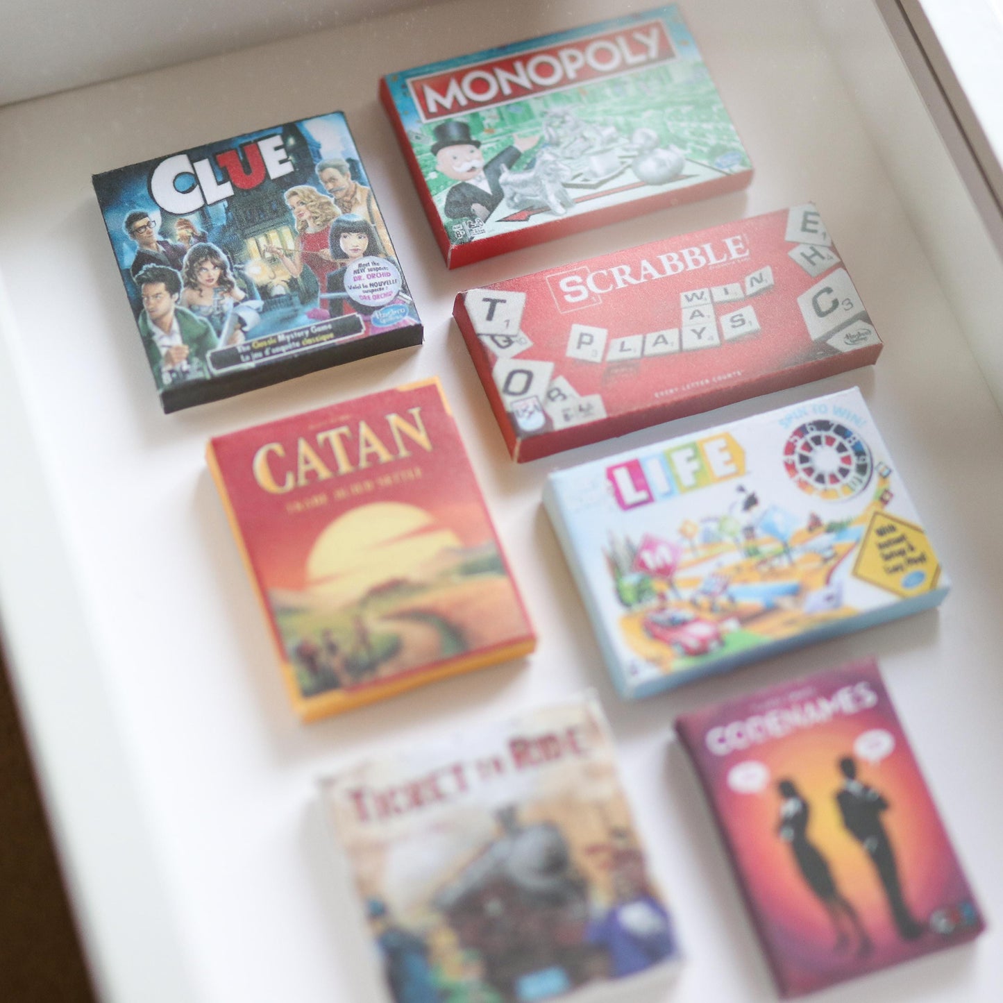 Board Game Mini Handmade Framed 3D Art | games room, office decor, cards, clue, card game, boardgame, trendy, minimal, decor