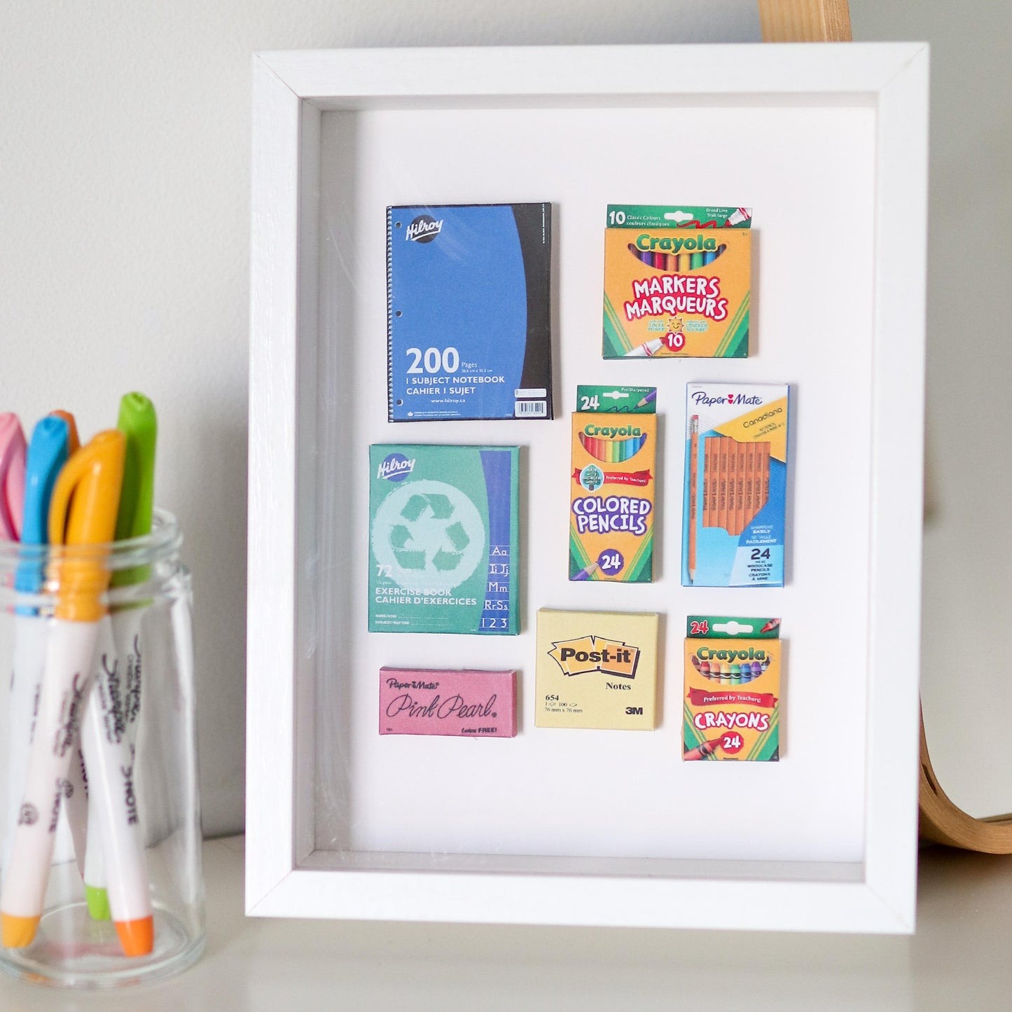 Teacher Gift Mini Handmade Framed 3D Art | classroom decor, homeschool, school supplies, office supplies, teacher artwork, gift idea crayon