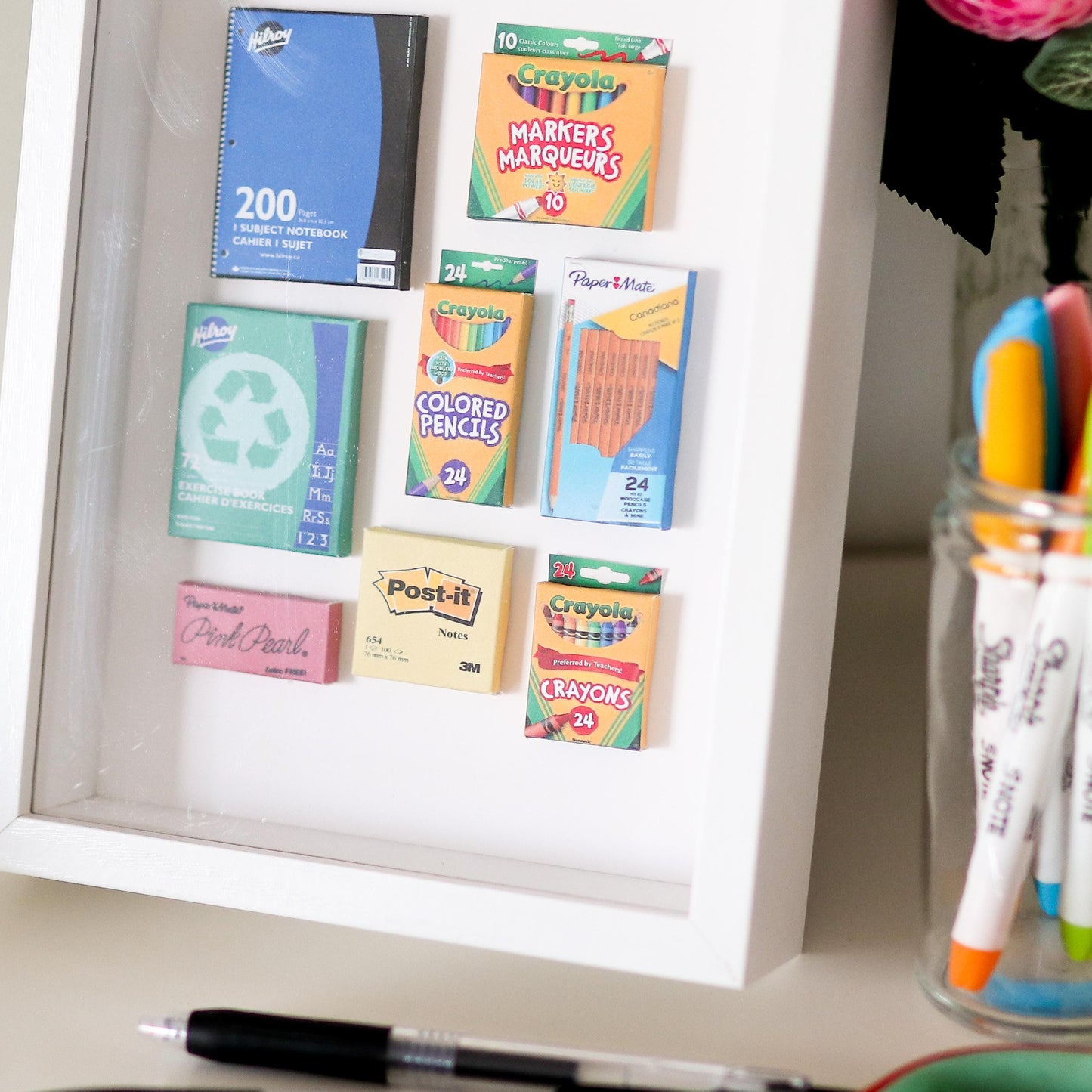 Teacher Gift Mini Handmade Framed 3D Art | classroom decor, homeschool, school supplies, office supplies, teacher artwork, gift idea crayon