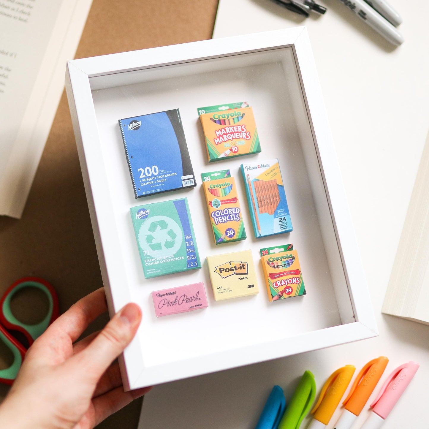 Teacher Gift Mini Handmade Framed 3D Art | classroom decor, homeschool, school supplies, office supplies, teacher artwork, gift idea crayon