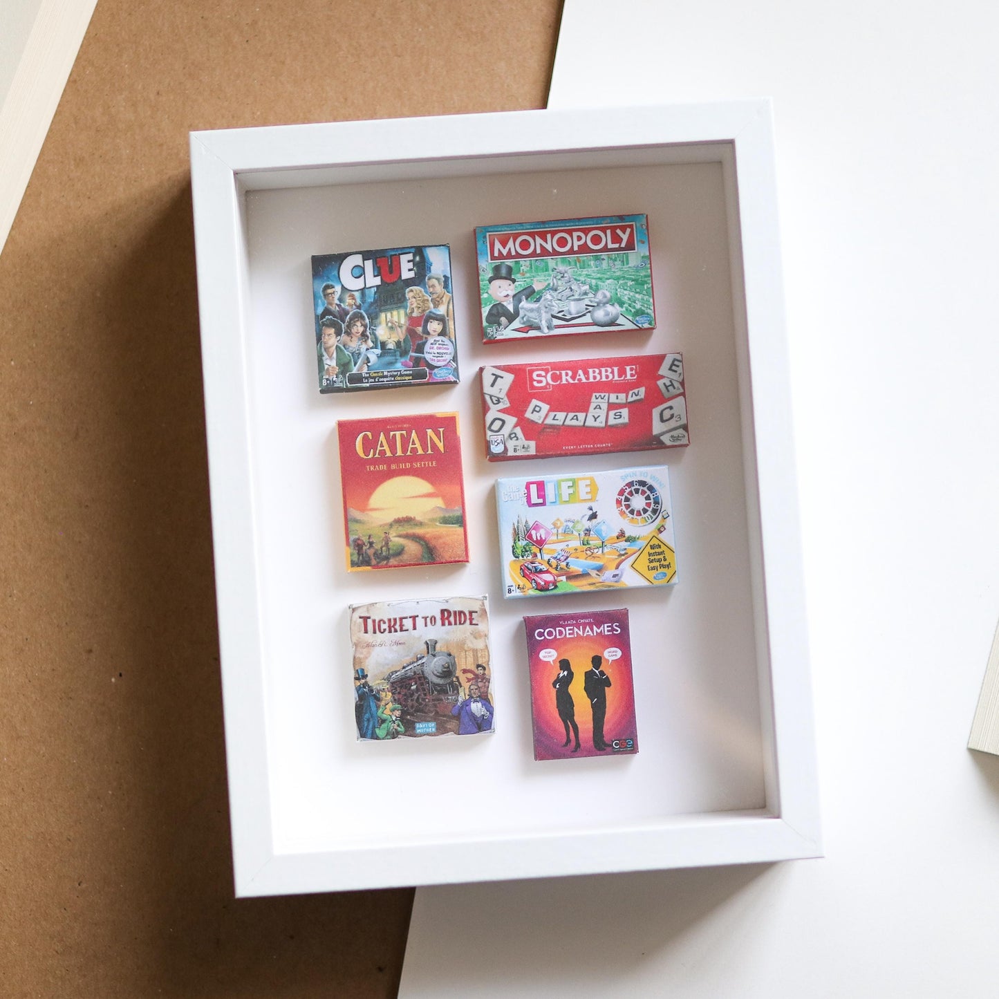 Board Game Mini Handmade Framed 3D Art | games room, office decor, cards, clue, card game, boardgame, trendy, minimal, decor