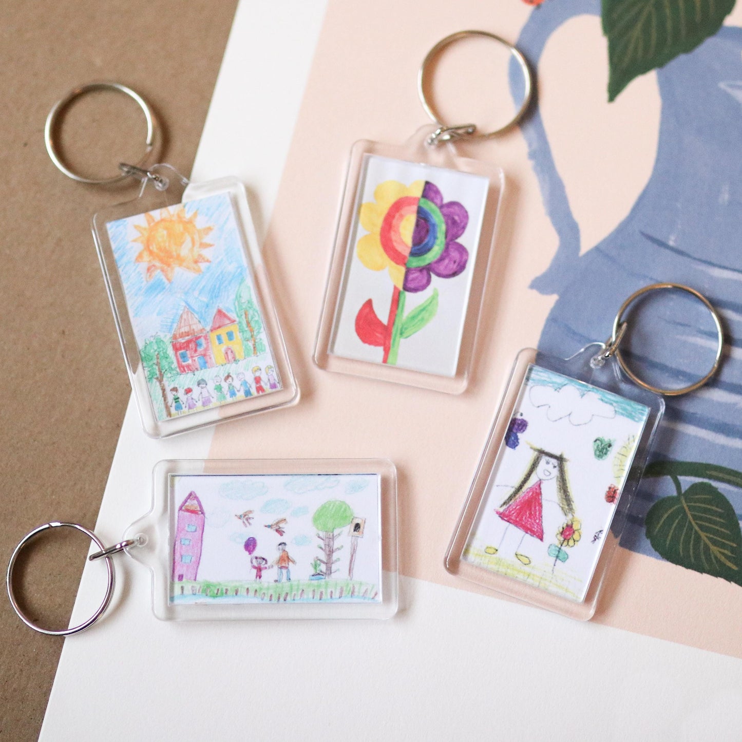 CUSTOM Kids' Artwork Keychains | sentimental, nostalgic, keepsake cute, custom gift idea, choose your own, photo gift, mom, mothers day, dad