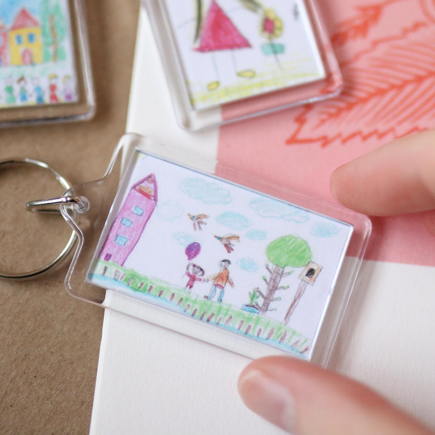 CUSTOM Kids' Artwork Keychains | sentimental, nostalgic, keepsake cute, custom gift idea, choose your own, photo gift, mom, mothers day, dad