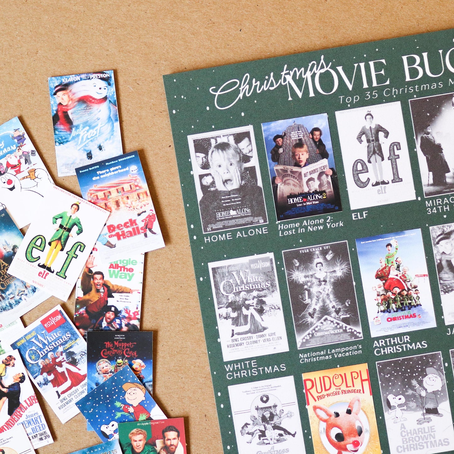 Christmas Movie Bucket List STICKER Poster | movie tracker Holiday Movie Tracker with Stickers Fun Festive Decor & Gift for Movie Lovers