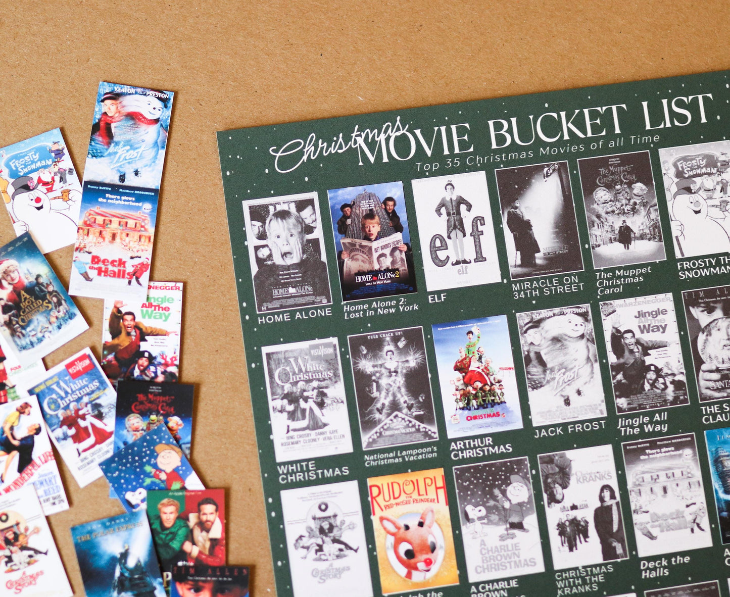Christmas Movie Bucket List STICKER Poster | movie tracker Holiday Movie Tracker with Stickers Fun Festive Decor & Gift for Movie Lovers