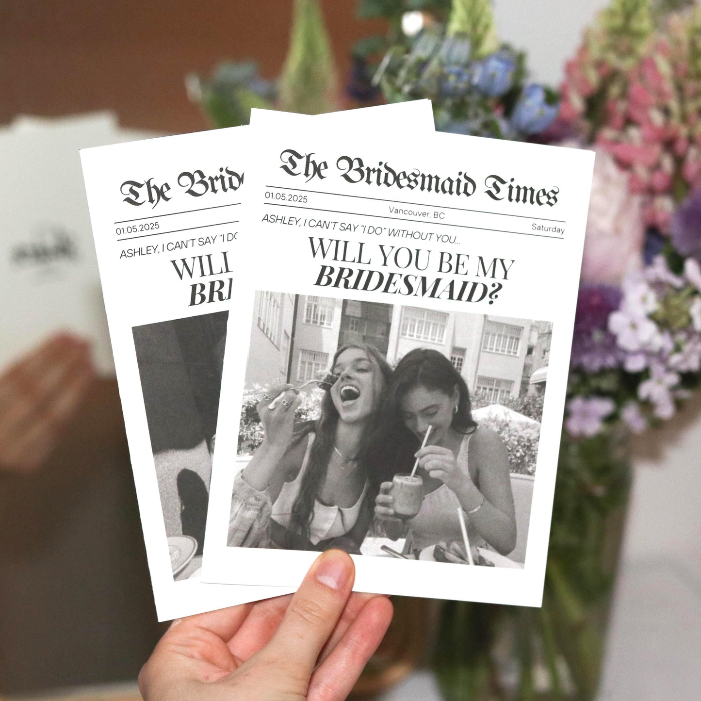 CUSTOM Bridesmaids Announcement Cards | Wedding customization personalization newspaper party bridal shower invite will you be my bridesmaid