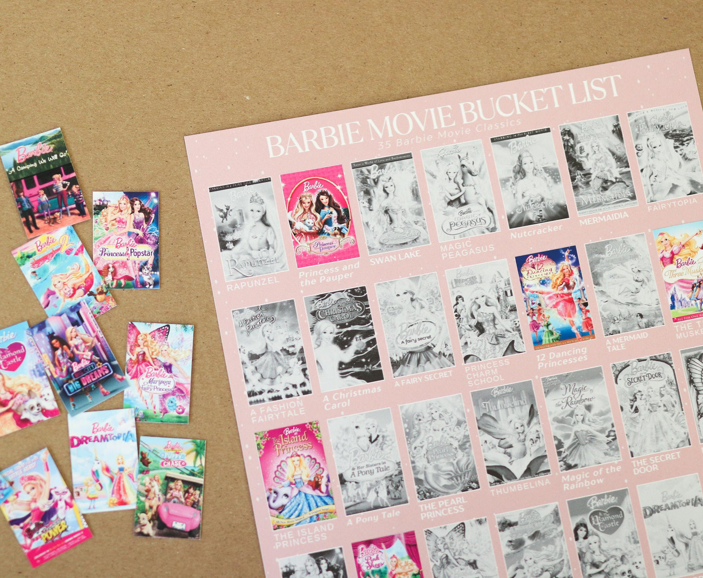 Nostalgic Princess MOVIE Bucket List STICKER Poster | 35 Stickers, Fun Movie Bucket List Gift for Magical Movie Lovers 90s & 2000s