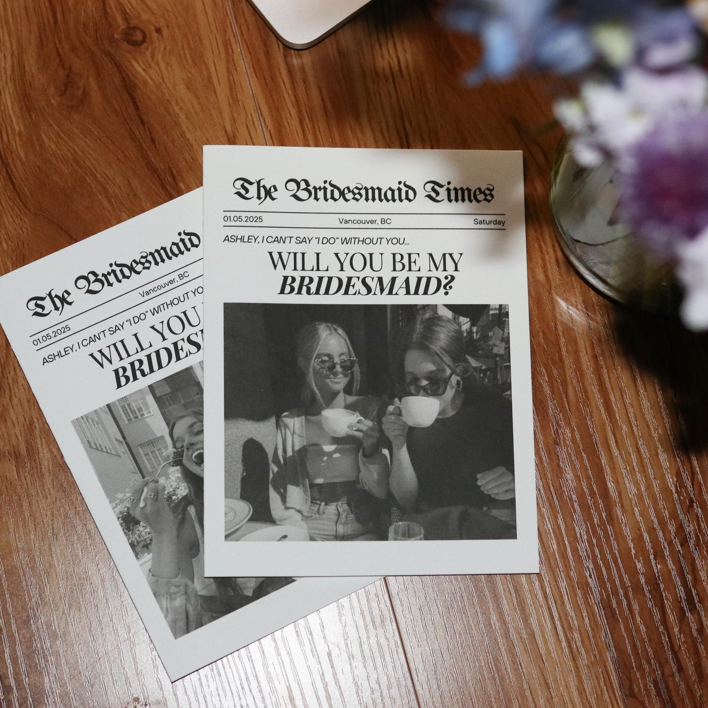 CUSTOM Bridesmaids Announcement Cards | Wedding customization personalization newspaper party bridal shower invite will you be my bridesmaid