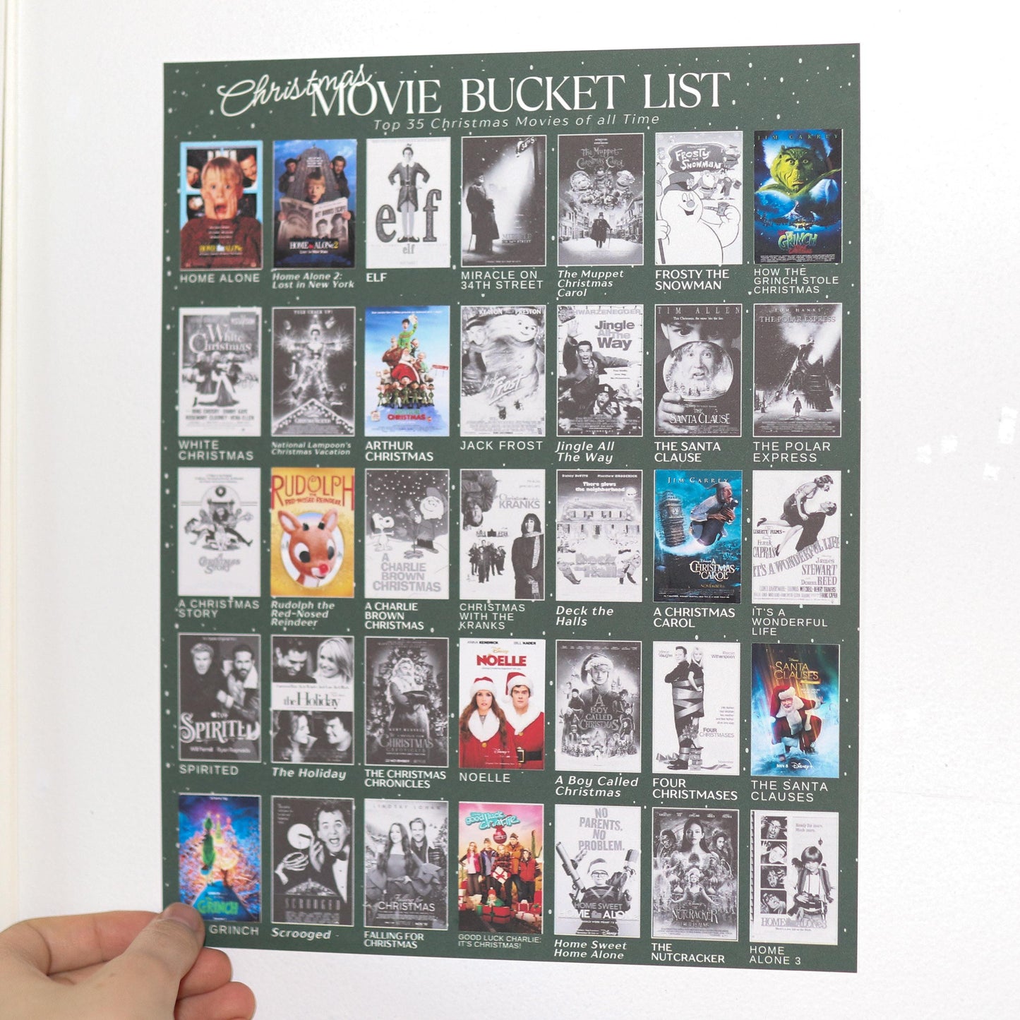 Christmas Movie Bucket List STICKER Poster | movie tracker Holiday Movie Tracker with Stickers Fun Festive Decor & Gift for Movie Lovers