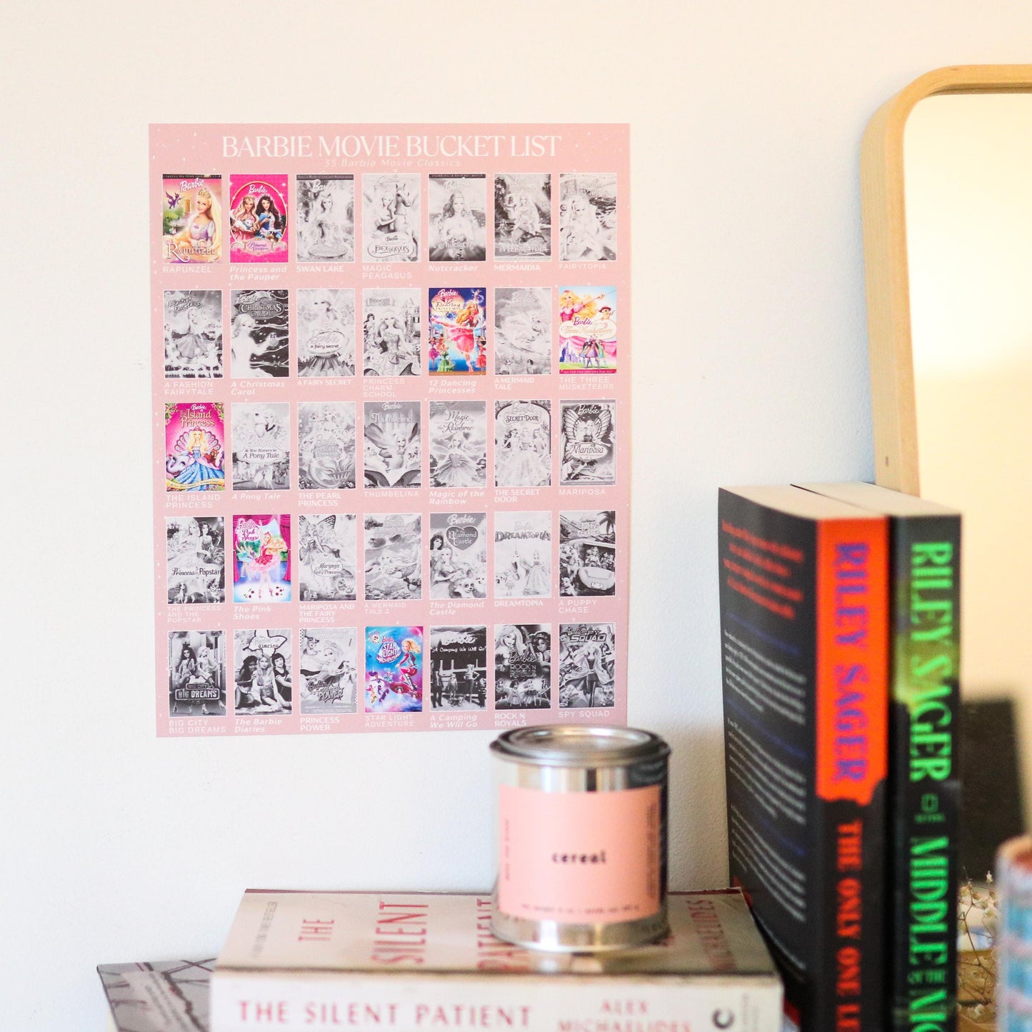 Nostalgic Princess MOVIE Bucket List STICKER Poster | 35 Stickers, Fun Movie Bucket List Gift for Magical Movie Lovers 90s & 2000s