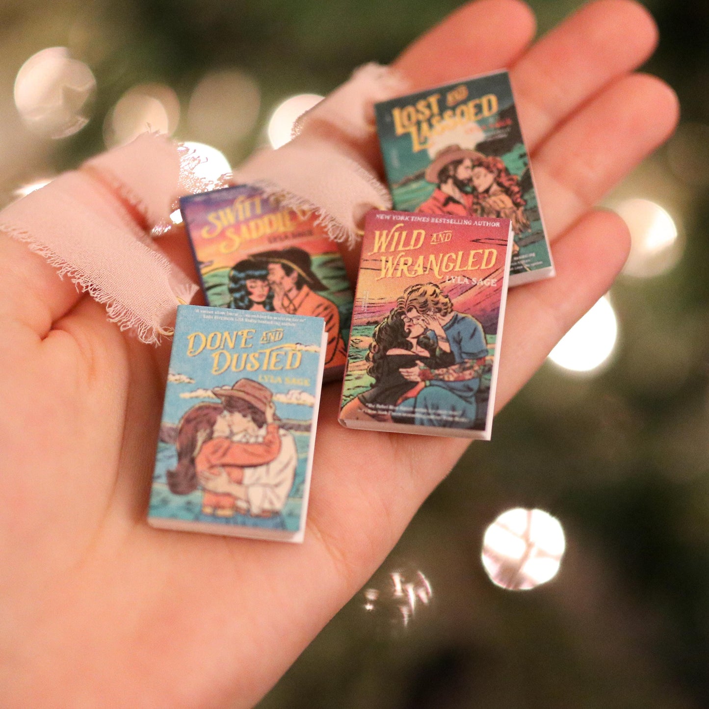 Rebel Blue Ranch Mini Book Ornaments | handmade christmas (set of 4) romance, Miniature, tiny books, western Done and Dusted Lyla Sage