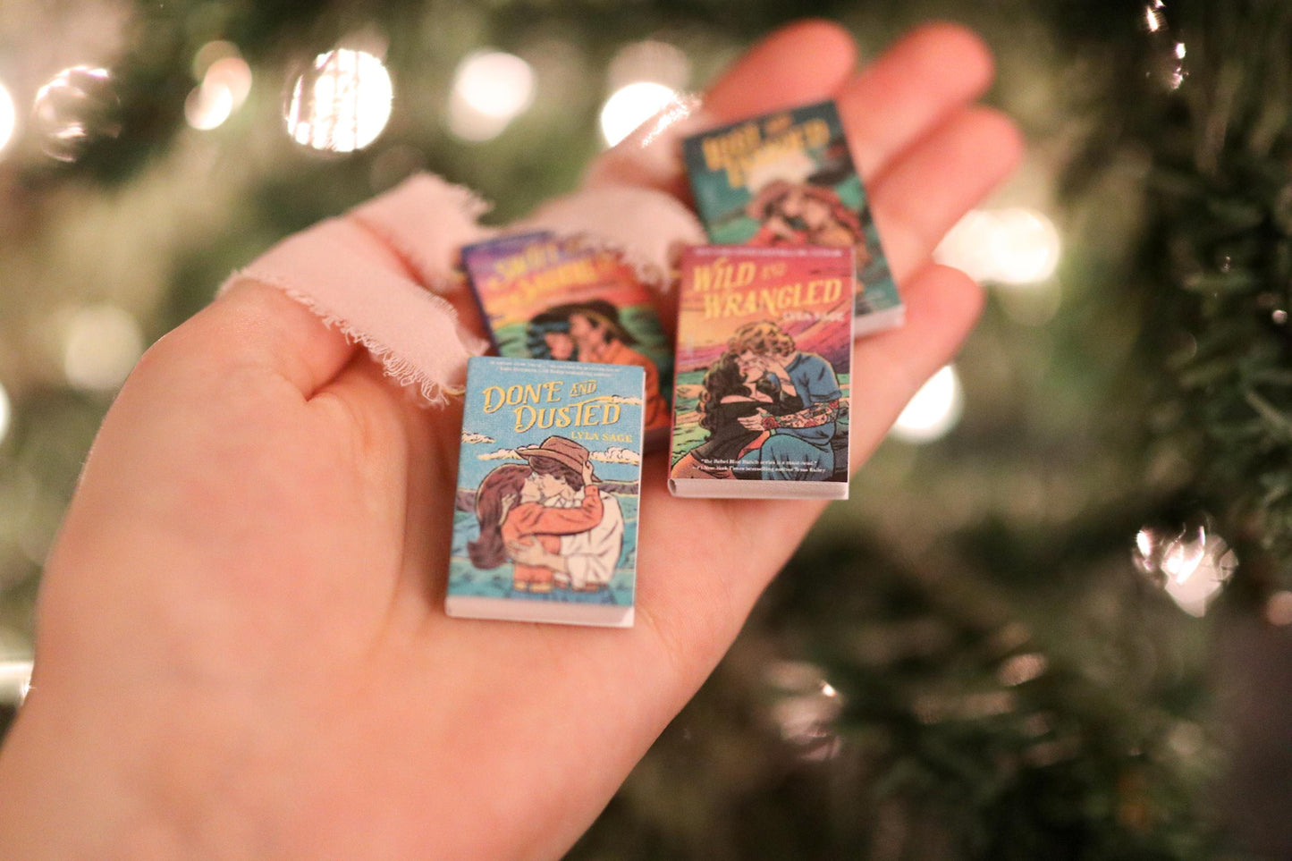 Rebel Blue Ranch Mini Book Ornaments | handmade christmas (set of 4) romance, Miniature, tiny books, western Done and Dusted Lyla Sage