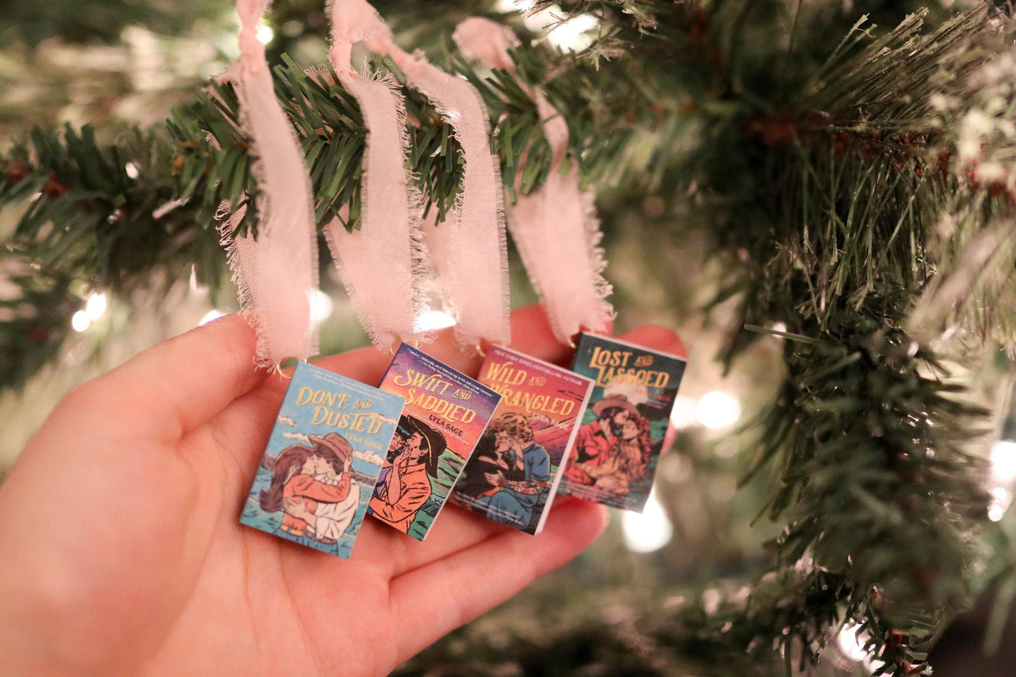 Rebel Blue Ranch Mini Book Ornaments | handmade christmas (set of 4) romance, Miniature, tiny books, western Done and Dusted Lyla Sage