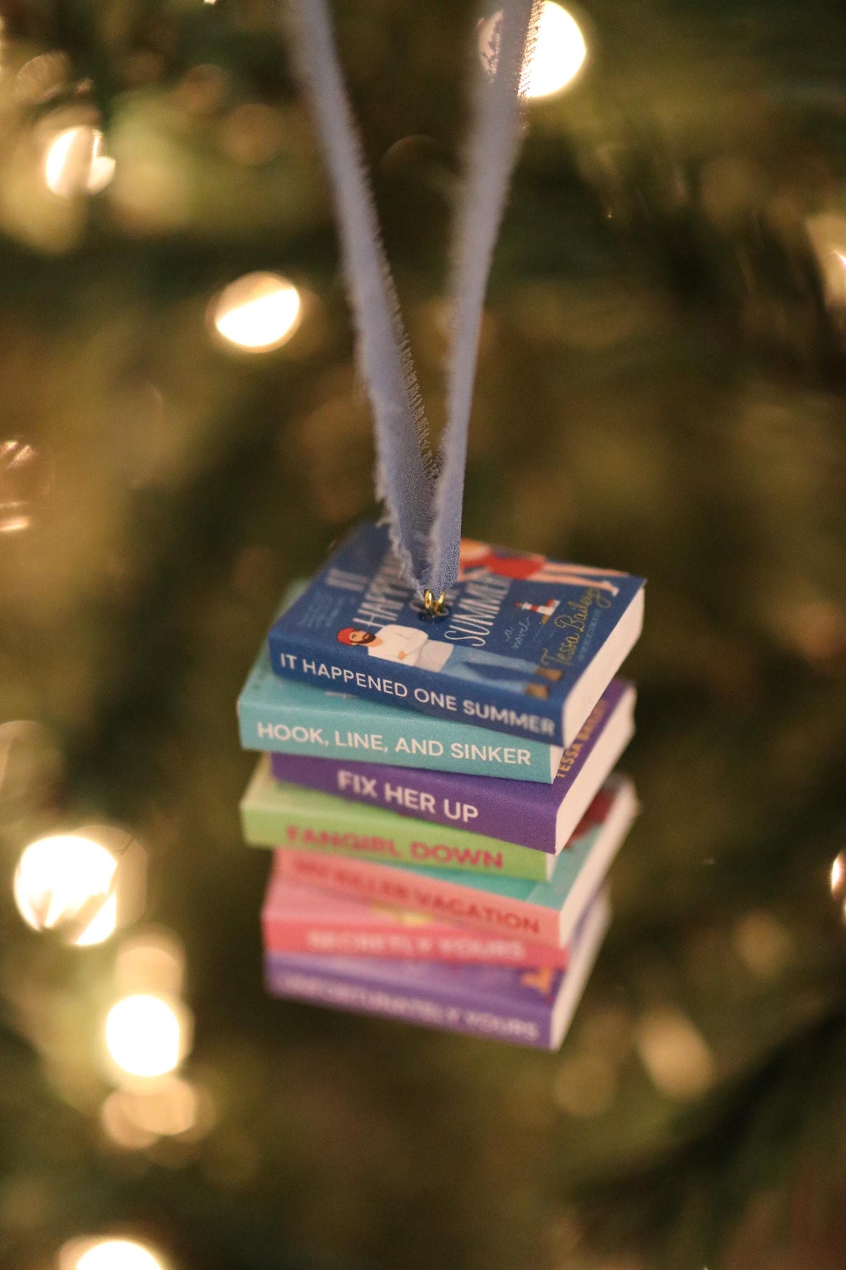 Tessa Bailey Mini Book Stack Ornament | Handmade Miniature Tiny Books Christmas Bookish Reader Gift Reading Booktok Holiday romance cute