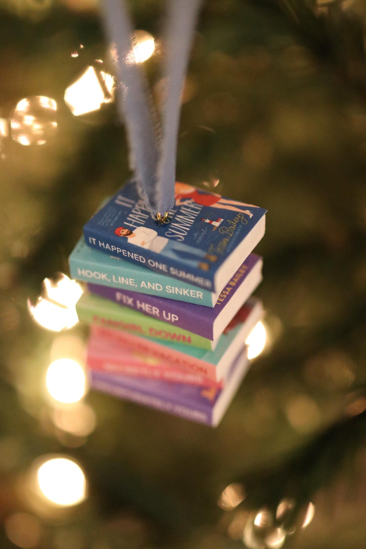 Tessa Bailey Mini Book Stack Ornament | Handmade Miniature Tiny Books Christmas Bookish Reader Gift Reading Booktok Holiday romance cute
