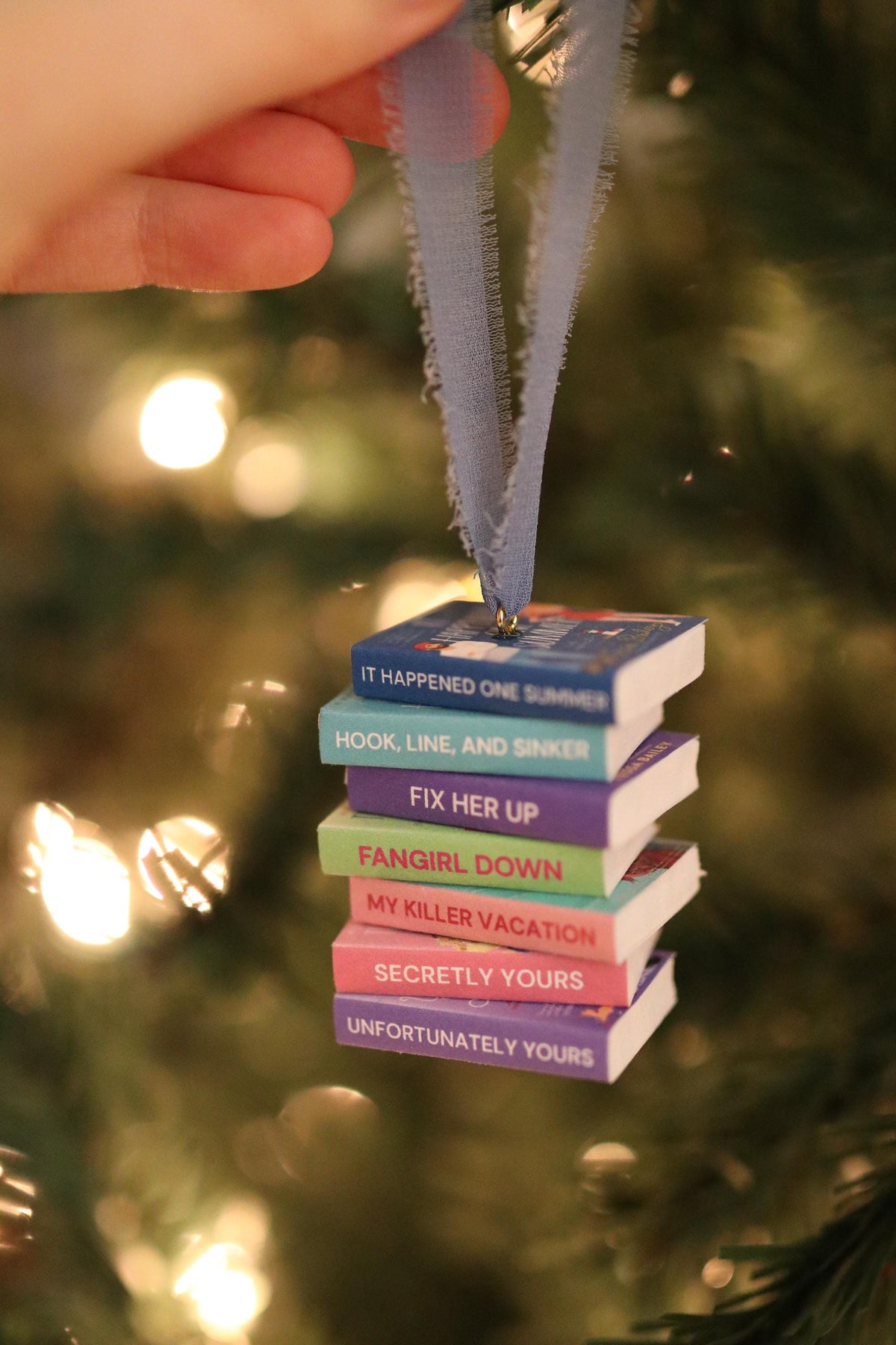 Tessa Bailey Mini Book Stack Ornament | Handmade Miniature Tiny Books Christmas Bookish Reader Gift Reading Booktok Holiday romance cute