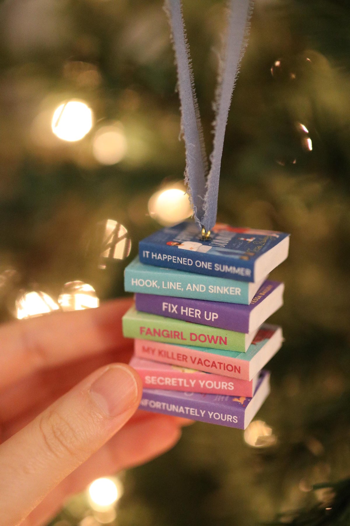 Tessa Bailey Mini Book Stack Ornament | Handmade Miniature Tiny Books Christmas Bookish Reader Gift Reading Booktok Holiday romance cute