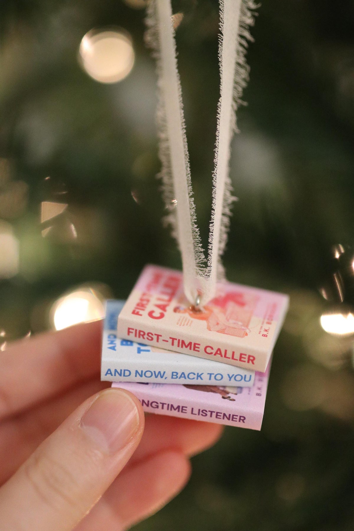 First-Time Caller Mini Book Stack Ornament