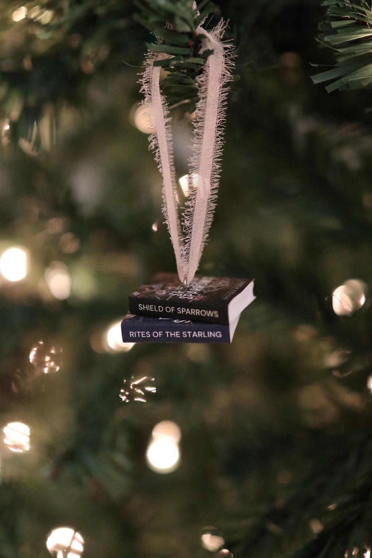 Shield of Sparrows Mini Book Stack Ornament