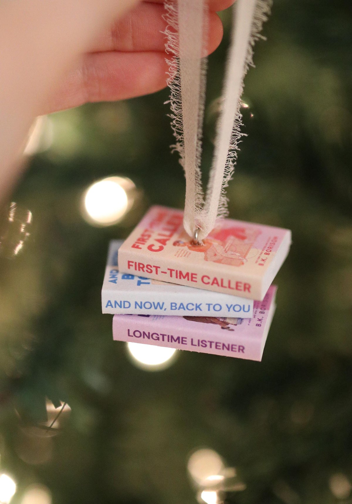 First-Time Caller Mini Book Stack Ornament