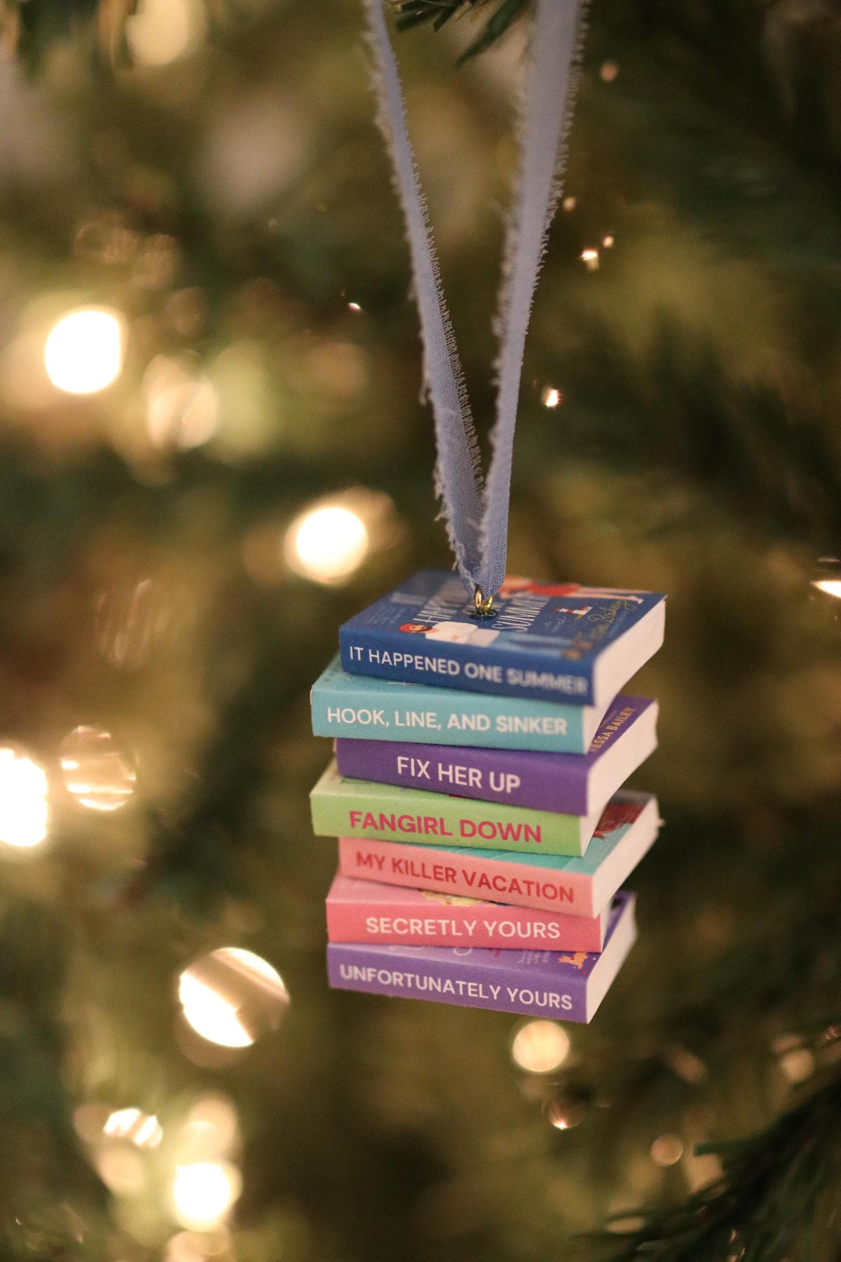 Tessa Bailey Mini Book Stack Ornament | Handmade Miniature Tiny Books Christmas Bookish Reader Gift Reading Booktok Holiday romance cute