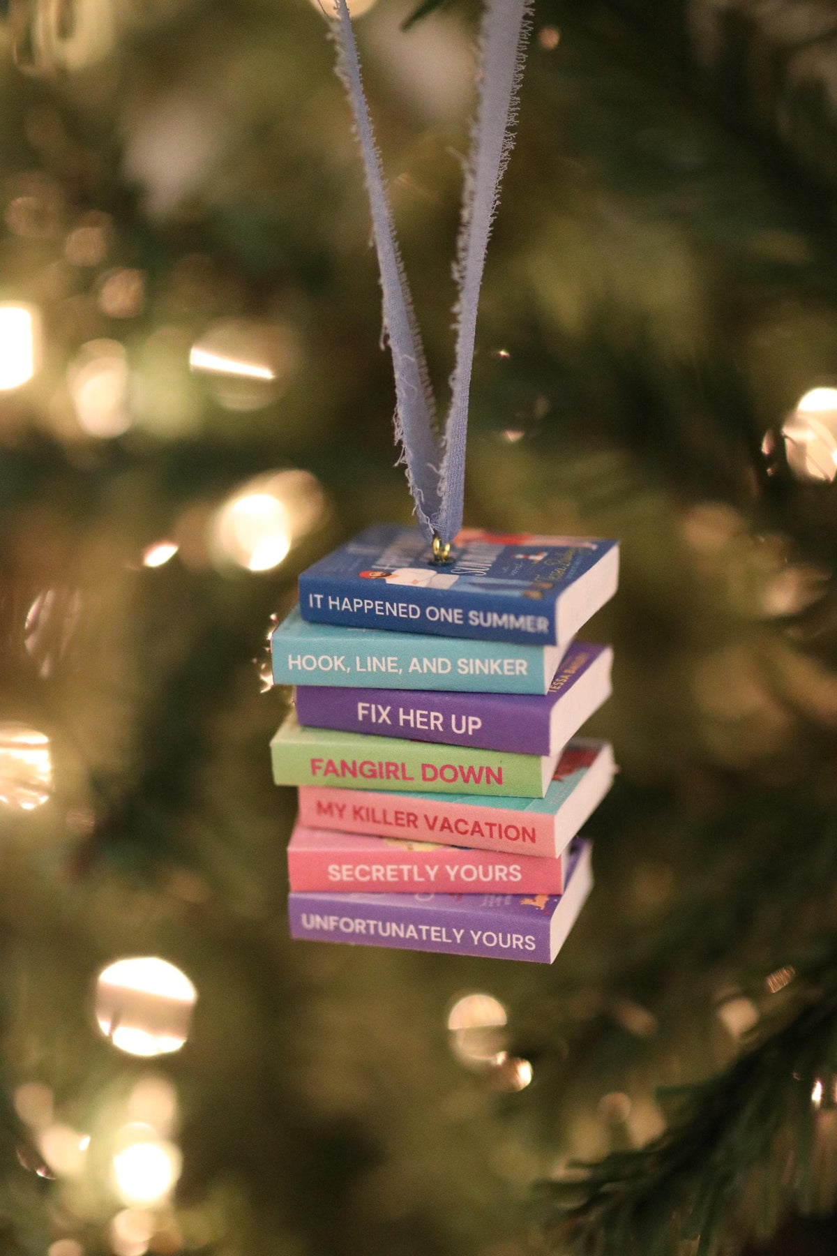Tessa Bailey Mini Book Stack Ornament | Handmade Miniature Tiny Books Christmas Bookish Reader Gift Reading Booktok Holiday romance cute