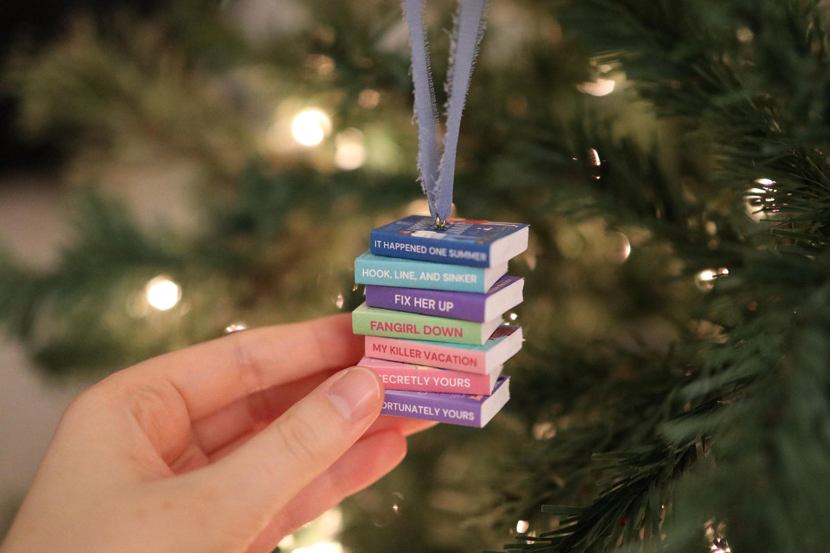 Tessa Bailey Mini Book Stack Ornament | Handmade Miniature Tiny Books Christmas Bookish Reader Gift Reading Booktok Holiday romance cute