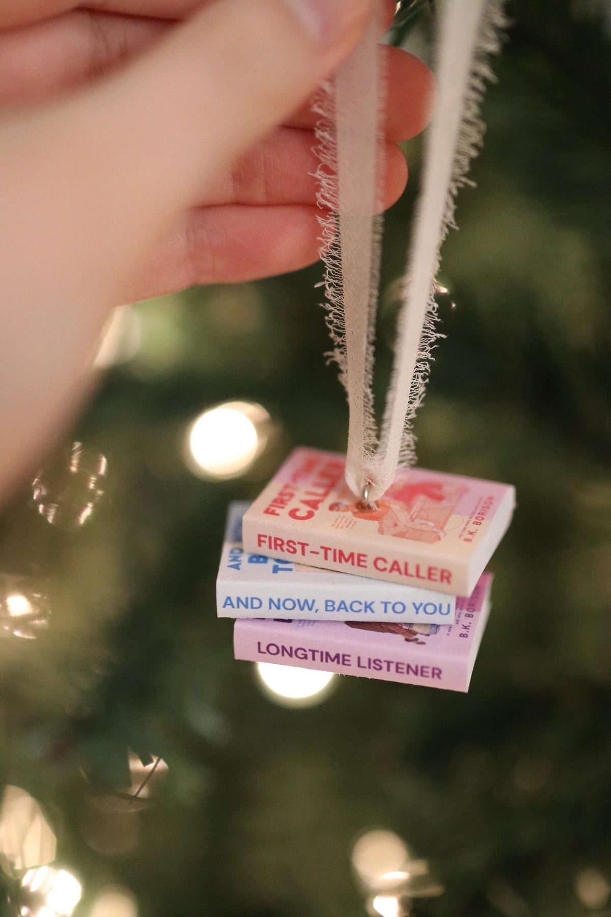 First-Time Caller Mini Book Stack Ornament