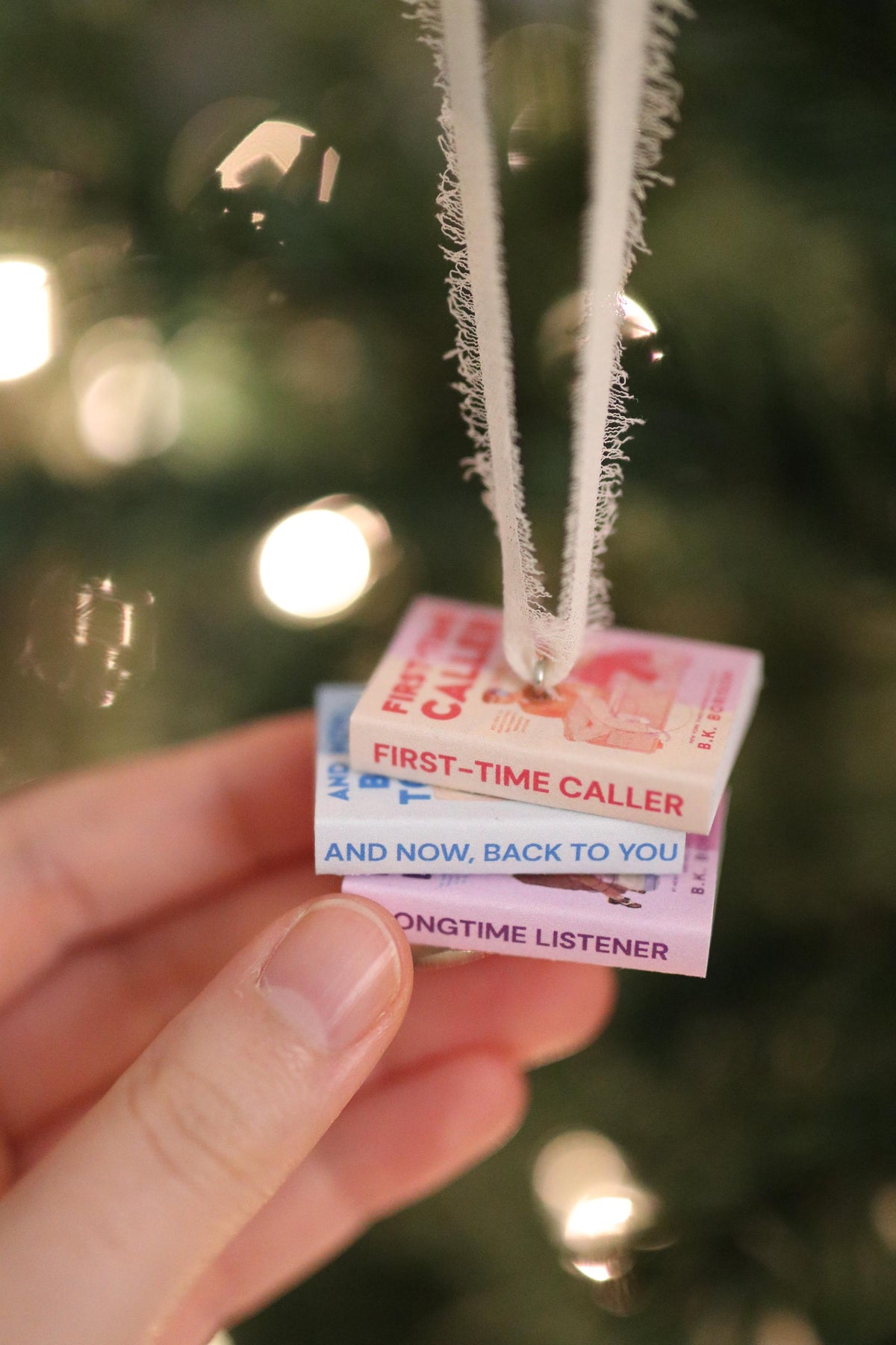 First-Time Caller Mini Book Stack Ornament