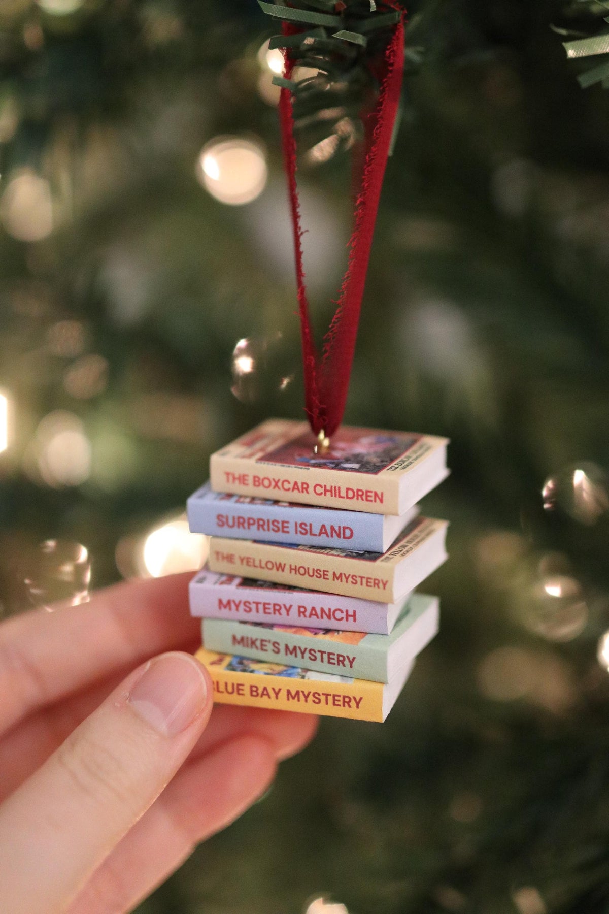 The Boxcar Children Mini Book Stack Ornament | Handmade Miniature Tiny Books Christmas Bookish Reader Gift Reading Booktok Holiday Warner