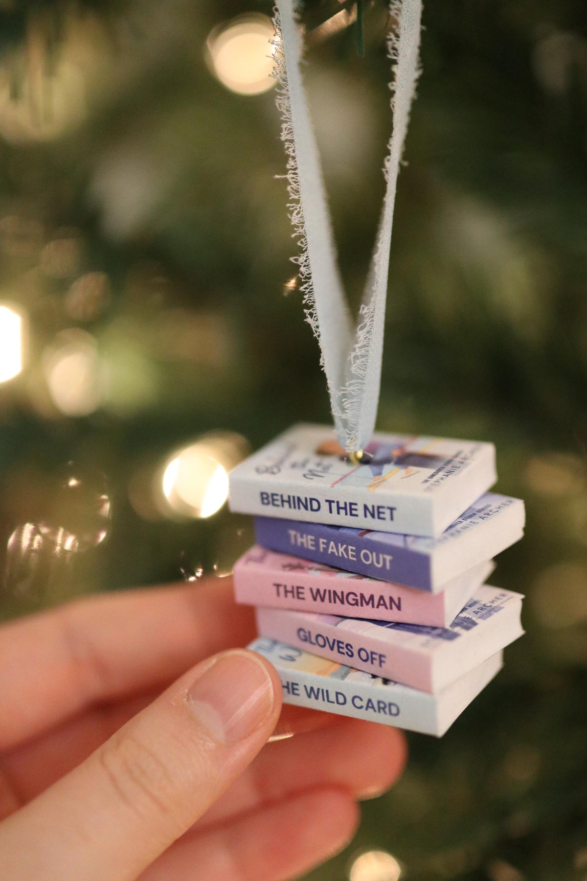Behind the Net Mini Book Stack Ornament