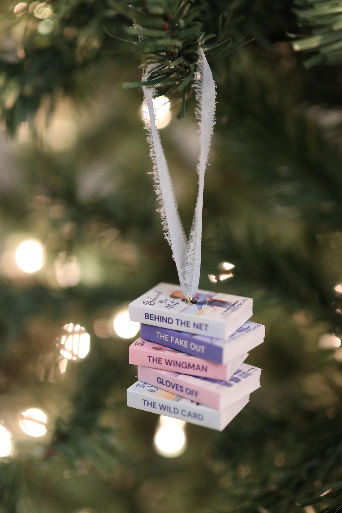 Behind the Net Mini Book Stack Ornament