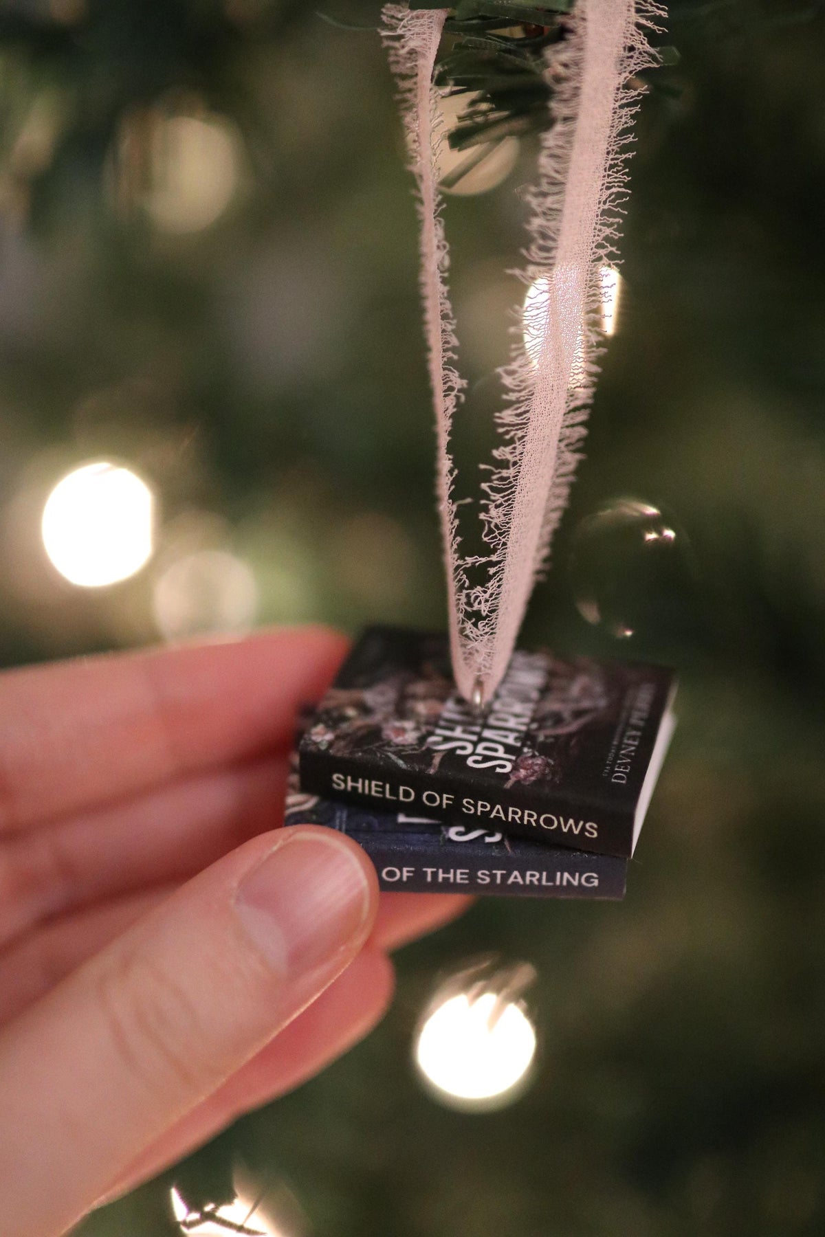 Shield of Sparrows Mini Book Stack Ornament