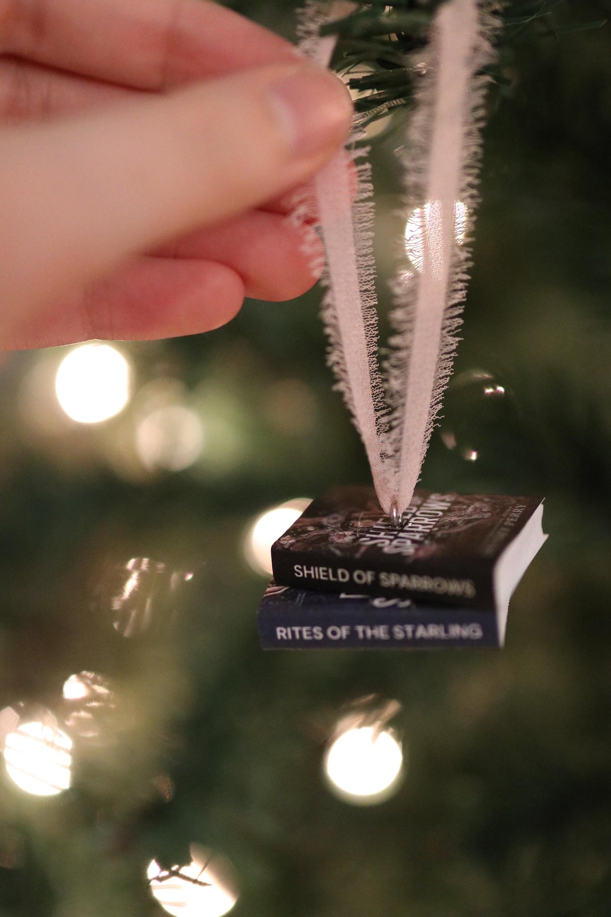 Shield of Sparrows Mini Book Stack Ornament